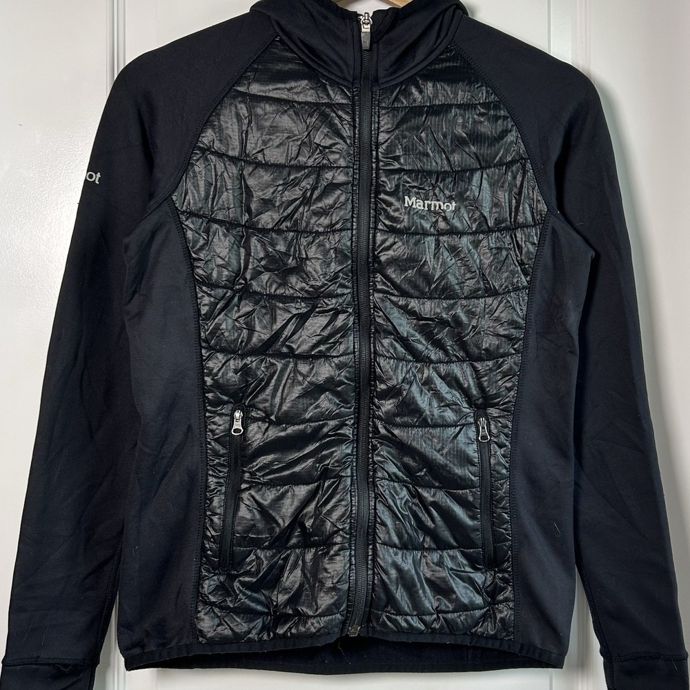 Marmot Black Hybrid Quilted Insulated Hooded Full Zip Jacket Gorpcore Style